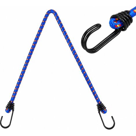 Corde élastique de 8 mm avec mousqueton, vert armée, pour tente, camping, corde à linge, sangle à bagages, 60 cm, double crochet bleu (1/5)