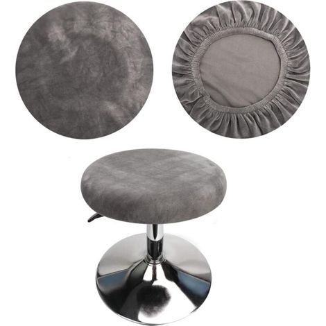 Housse Tabouret Rond 30cm, Housse Tabouret de Bar, Manches Rondes en Velours Extensible, Lavable, Facile d'entretien, Douce et Durable (2 Pièces Gris) (1/4)