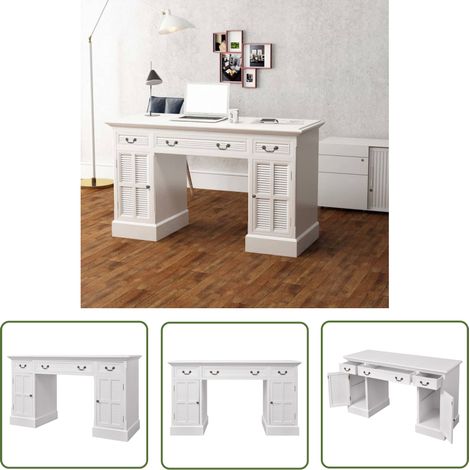 The Living Store Schreibtisch Sekretär Weiß 140 x 48 x 80 cm - Bürostuhl - Schreibtisch - Holz Möbel - Weiße Möbel - Wohnzimmermöbel (1/5)