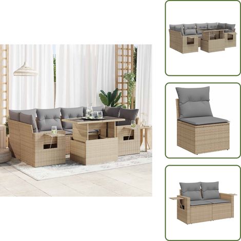 Tavolo da giardino - vidaXL Set Divani da Giardino 7 pz con Cuscini Beige in Polyrattan - Rattan PE
