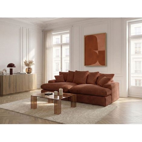 BOBOCHIC - Canapé 3 places causeuse avec assise profonde NEVADA gros côtelé doux Orange (1/5)