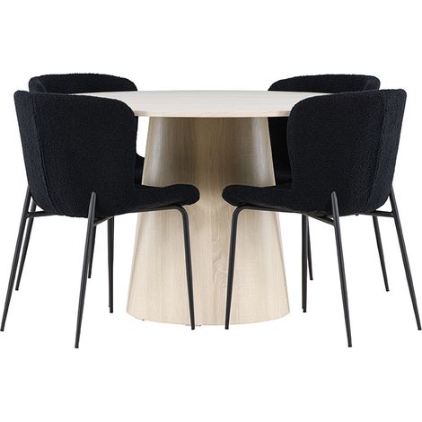Lanzo Essgruppe Tisch Ø120cm und 4 Teddy Stühle whitewash.