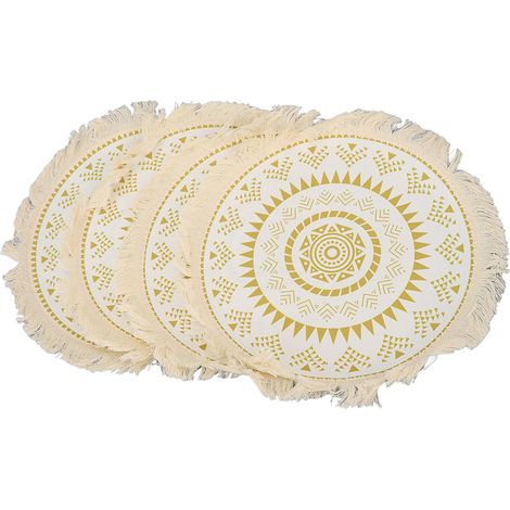 Set de 4 Dessous de Verre Boho en Coton Lavable, Sets de Table à Franges pour Séances Photo (1/5)