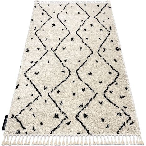 Tappeto BERBER TETUAN B751 zigzag crema Frange berbero marocchino shaggy beige 80x150 cm