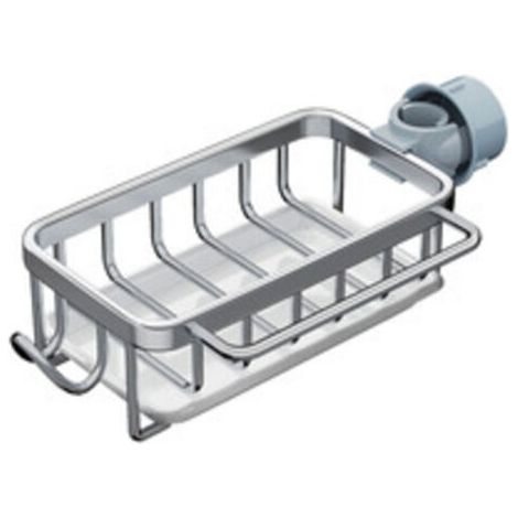 Escurridor de esponja extraíble para fregadero de cocina, con bandeja de goteo (plateado) (1/4)
