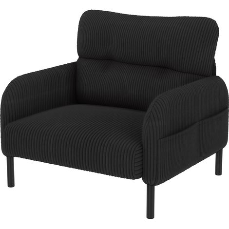 Fauteuil en velours côtelé avec accoudoirs et poche latérale, structure métallique solide, 67x75x79 cm, polyvalent pour salon, chambre ou bureau (1/5)