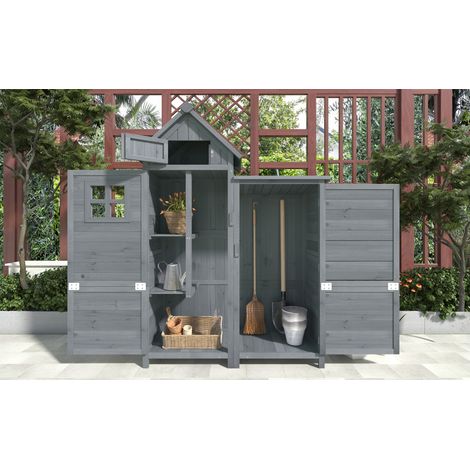 Armoire de jardin extérieure 110x52x170 cm à 2 portes, grand rangement, toit imperméable, bois gris (1/5)
