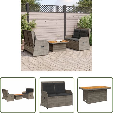 Liegeplatz -  3-tlg. Garten-Lounge-Set mit Kissen Grau Poly Rattan (1/5)