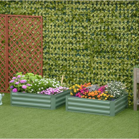 Hochbeet 2er-Set, 100 x 100 x 30 cm, offener Boden, verzinkter Stahl, grün HAVRYA (1/5)