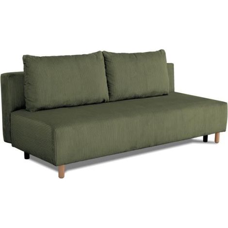 Canapé droit convertible 3 places GINO - Velours côtelé kaki - Avec coffre - L 195 x H 89 x P 91 cm (1/5)