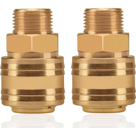 Lot de 2 raccords à air comprimé 3/8" - Raccord rapide à air comprimé - Raccord femelle 3/8" AG en laiton (1/4)