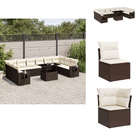 11-tlg. Garten-Sofagarnitur mit Kissen Braun Poly Rattan - Gartenmöbel - Esszimmergarnitur - Outdoor Möbel - Lounge Set - Rattan Gartenmöbel (1/5)