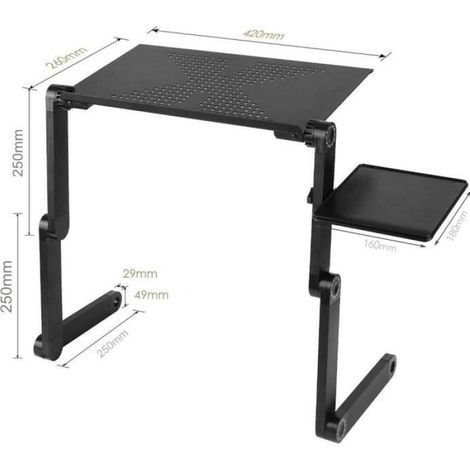 1 Table de lit, réglable, pliable, aluminium, 42x26cm, ventilation, adulte (1/3)