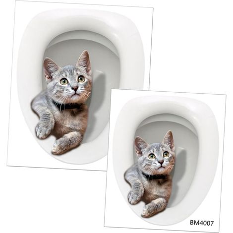 2 Toilettensitzaufkleber mit Katzenmotiven, selbstklebend/wasserfest, Badezimmerwanddekoration