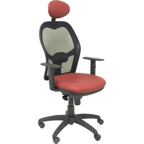 Piqueras Y Crespo (PIQU7) Silla Jorquera Malla Negra Asiento similpiel Granate con cabecero Fijo Oficina, Talla unica (1/5)
