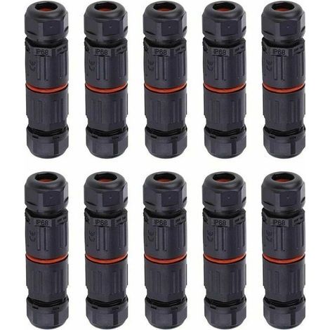 Lot de 10 Fil électrique étanche. connecteur de câble extérieur pour boîte de jonction étanche. IP68 Connecteur de câble électrique étanche pour connecteur 3 broches prise de courant extérie (1/4)
