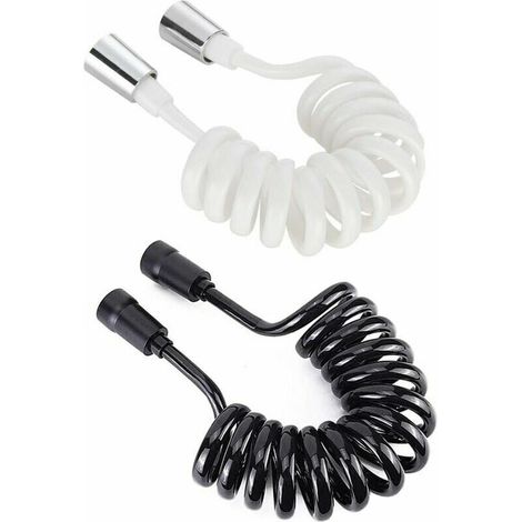 2-teiliger Duschschlauch. 2 m langer Teleskop-Duschschlauch mit Kupferkappe. Einziehbarer Schlauch für Handbrause, WC und Bidet. Weiß (Schwarz, Weiß)