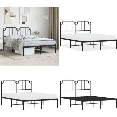 Cadre de lit métal sans matelas avec tête de lit noir 140x190cm - Cadre De Lit - Lit Double - Lit Metal - Lit Avec Têtière - Literie - Home & Living (1/5)