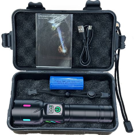 Wiederaufladbare LED-Taschenlampe mit 1200 mm Leuchtweite, 500 m Zoom, 30-W-Weißlaser, wasserdicht nach IPX4, mit Digitalanzeige