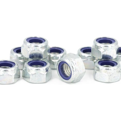 Lot de 10 - Écrou frein Nylstop hexagonal autobloquant M14 avec nylon DIN 985 classe 8 zingué (1/4)