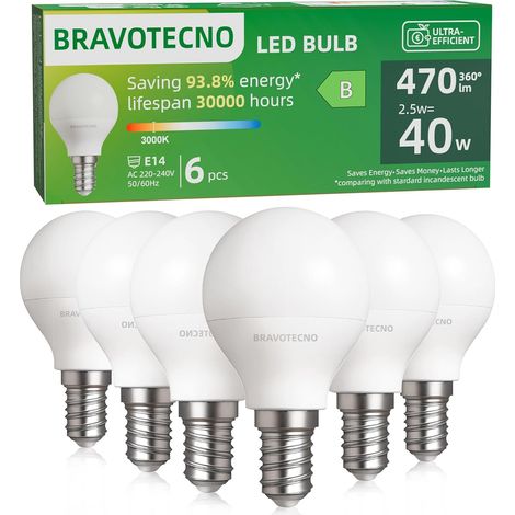 Ampoule E14 LED, Classe Énergétique B, Ampoule E14 Blanc Chaud 3000K, 2,5W 470LM G45, Équivalent à 40W, Angle de Faisceau 360°, Non-Dimmable, Chaleur Faible (1/5)