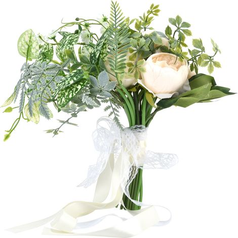 Bouquet à main fleurs artificielles en soie pour mariée mariage accessoire déco photo salon chambre scène champagne 1 pièce (1/5)