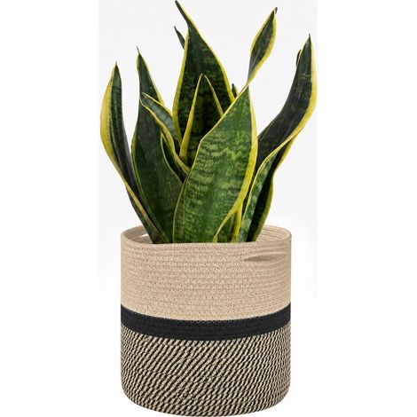 Pot de Fleurs tressé avec Doublure en Plastique, 18 cm, Brun foncé (1/5)