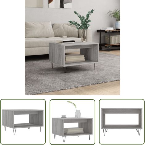 The Living Store Table basse sonoma gris 60x50x40 cm bois d'ingénierie - Table Basse - Meuble Salon - Table D'appoint - Table Ronde - Design Moderne (1/5)