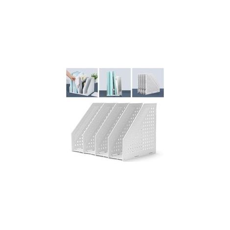 Porte-revues pliable en plastique robuste pour le bureau et la maison - Classeur sur pied peu encombrant avec 4 compartiments au design élégant (1/4)