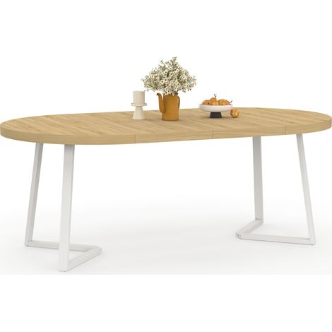 SELMA tavolo da pranzo rotondo allungabile 4-10 persone legno e bianco 110-200 cm