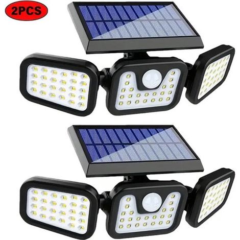 Neue Solar-Wandleuchte mit drei Leuchtenköpfen, drehbar, wasserdicht, Straßenbeleuchtung mit Bewegungssensor, Gartenbeleuchtung, 2er-Pack (1/5)
