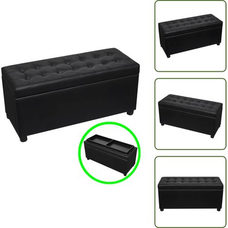 Pouf de rangement Cuir synthétique Noir - Pouf De Rangement - Ottoman - Meuble De Salon - Banc Coffre - Rangement Décoratif (1/5)
