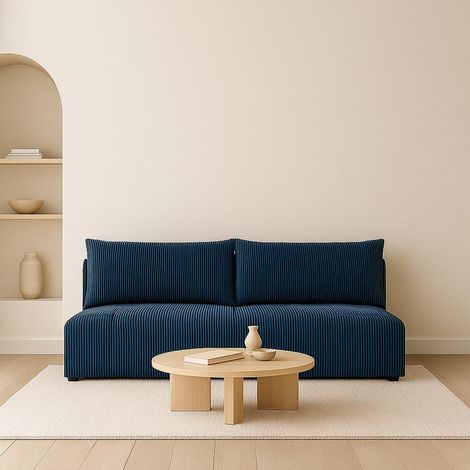 Sofello Sofa LUNO mit Schlaffunktion Blau – Moderne Cordsofa für Ihr Wohnzimmer, Schlaffläche: 204×144 cm (1/5)