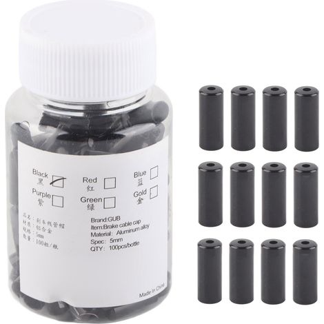 Convient pour les embouts de câble de frein de vélo en alliage d'aluminium de 5 mm (lot de 100), accessoires de vélo, noir. (1/5)