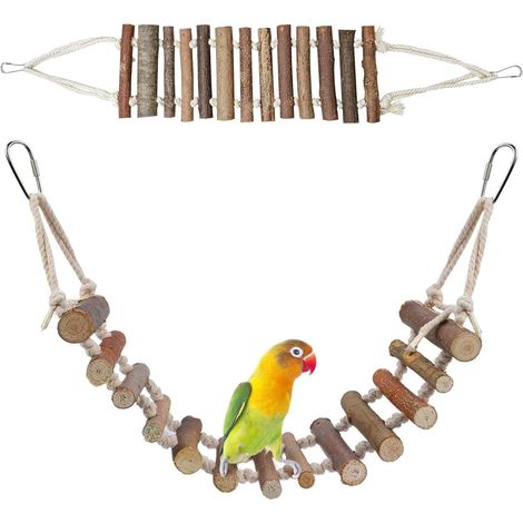 Echelle Pour Perroquet En Bois Naturel 8cm De Large, Pont Suspendu Pour Oiseaux Et Calopsittes, Accessoire Pour Cage À Oiseaux Idéal Pour Grimper Et Faire De L'Exercice, Jouet Perroquet Divertissant (1/4)