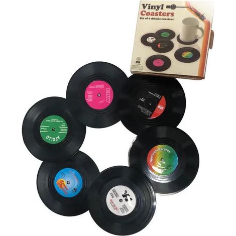Lot de sous verres design disque vinyle absorbants originaux pour tasses chaudes deco maison retro et amusante diametre dix centimetres (1/5)