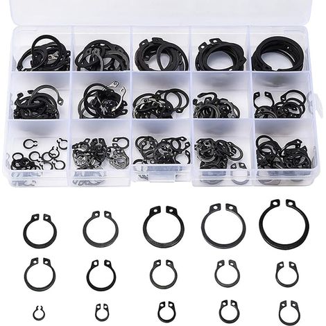 E-Clips Retaining Ring Retainer Ring Retainer Rings Circlips Storage Box Assortment Sizes from to mm Blackened Oxidised Coated Steel Black (1/5)