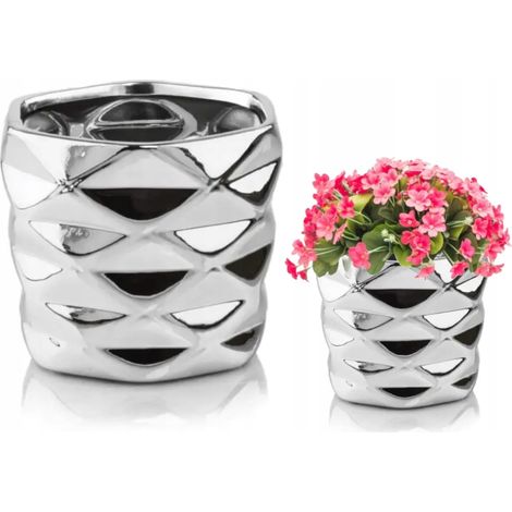 Vaso da fiori in ceramica argentata 15x12,5 cm (1/2)