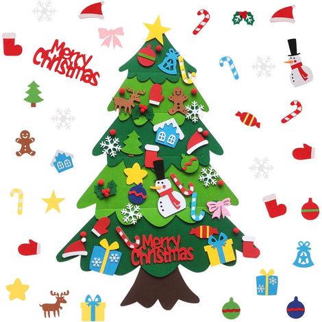 Sapin de Noël en Feutre - Arbre Mural Détachable avec Ornements Velcro - Décoration Interactive pour Enfants - Lot Complet (Vert) (1/5)