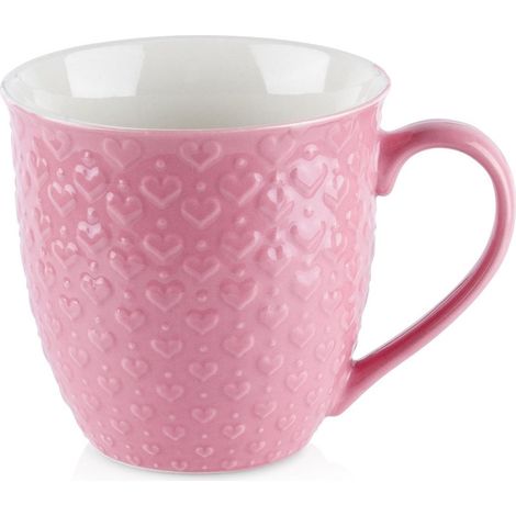 Tazza in ceramica rosa con cuori, adatta al microonde e alla lavastoviglie
