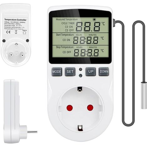 Thermostatsteckdose, 220 V 16 A Temperaturkontrollsteckdose mit Timer und Sonde, digitale Thermostatsteckdose, Temperaturreglersteckdose für Gewächshaus-Reptilienheim (1/5)