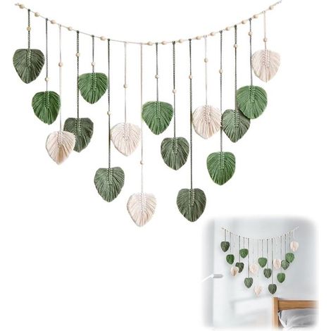 Boho Makramee Wandteppich Große gewebte Wanddekoration für Frauen Dekoratives Geschenk für Schlafzimmer, Wohnzimmer, Kinderzimmer (Grün) (1/5)