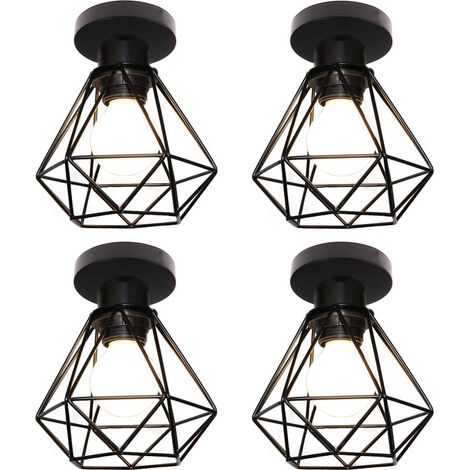 Industrielle Plafonnier Cage Diamant en Métal Lampe de Plafond Luminaire E27 pour Chambre Couloir Salon Noir - 4PCS (1/5)