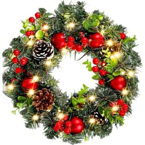 Couronne de Noel 40cm, Couronne de Noel Porte avec 20 Lumières LED, pour Les Portes d'entrée, Cheminées et Décorations Murales (1/5)