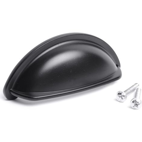 Poignées coquille vintage pour portes et tiroirs d'armoires – Design étagé (Chrome / Noir mat / Étain / Finition brossée) – (Lot de 2, Noir mat) (1/5)