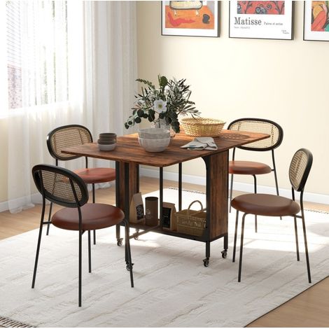 Tavolo da pranzo pieghevole 130x80x74 cm marrone rustico in legno con ripiano e ruote (1/5)