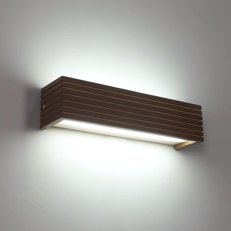 COMELY Applique Murale LED Scandinave en Miroir et Bois Noyer, 34.5x8x8 cm, 18W, Lumière Froide 6500K IRC 80, 220V, Pour Salon, Chambre, Salle de Bain, Ambiance Lumineuse et Naturelle (1/5)
