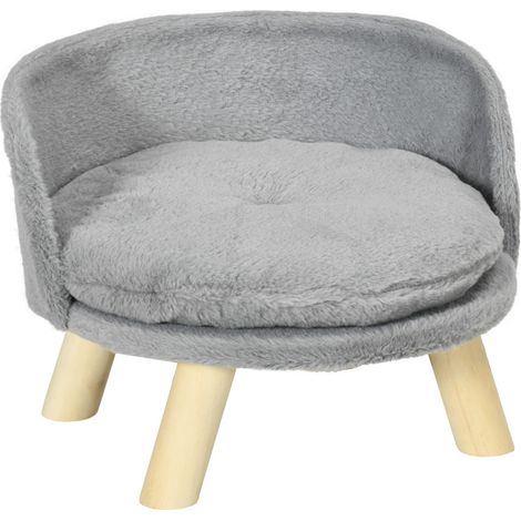 Lit pour Chien/Chat avec Pieds en Bois Antidérapants et Coussin - Intérieur Gris 40.5x40.5x33 cm - Confortable et Stable (1/5)