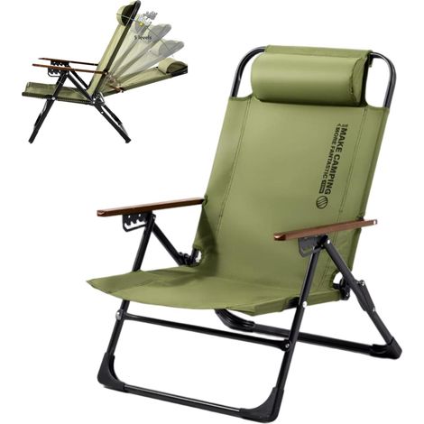 Chaise de camping pliante d'extérieur, chaise de loisirs portable, accoudoirs réglables, avec coussin amovible, idéale pour la plage et les voyages. (1/5)