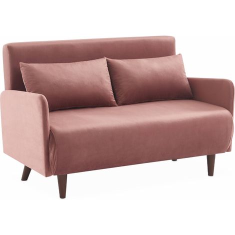 Canapé convertible velours 2 places scandinave - Panam - pieds bois. banquette. dossier inclinable Velours Vieux rose